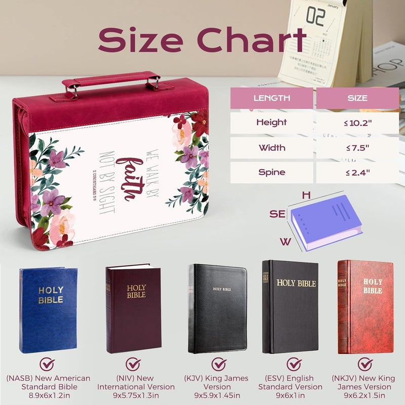 XKDOUS 24 Pcs Bible Cover Case for Women, Bible Bag with Study Supplies, Large Carrying Case with Handle, Bible Tabs, Bookmarks, Christian Gift for Women - Image 3